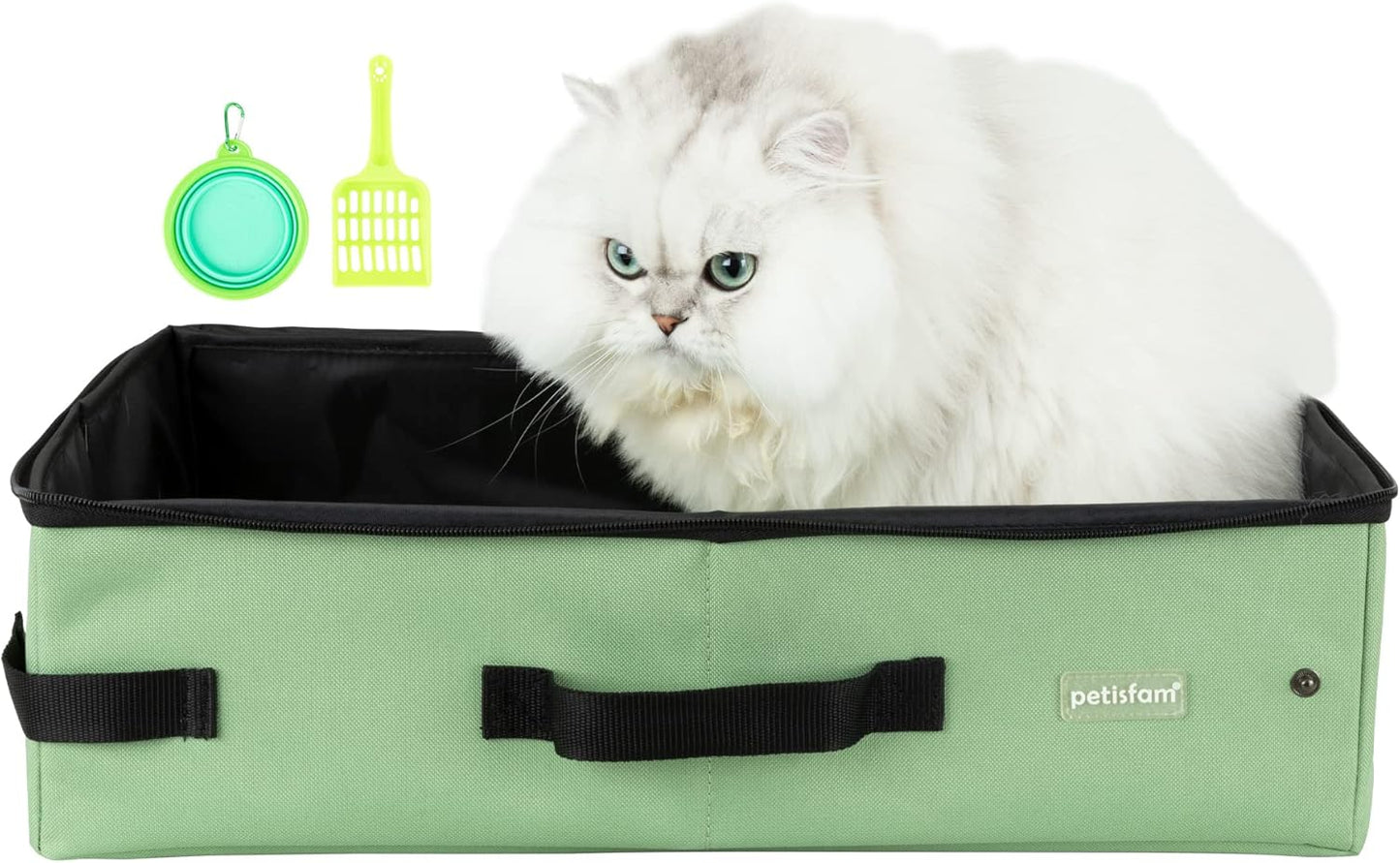 Portable Cat Travel Litter Box. No Leakage, Smell and Messes. One-Handed Carrying for Road Trip, Hotel Stays, Car and Airplane