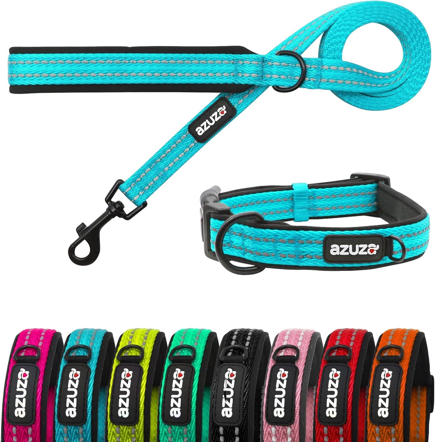 Durable Padded Dog Leash and Collar Set,Reflective Strip Extra Safe and Comfy for Large Dogs, Orange