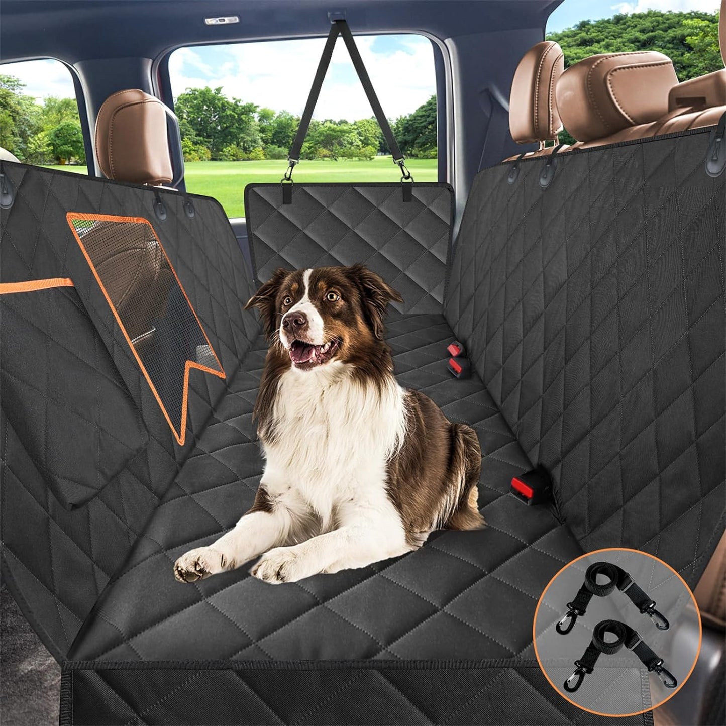 Dog Car Seat Cover for Back Seat,600D Heavy Duty Dog Hammock for Car with Side Flap,100% Waterproof Pet Backseat Cover, Anti-Scratch Nonslip Pet Seat Protector for Cars Trucks and SUV