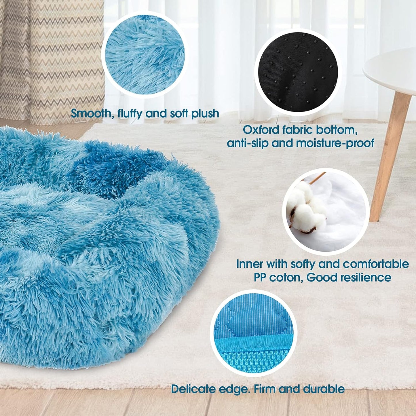 2 in 1 Rectangle Pet Bed and Cooling Mat Soft Long Plush Cat Bed Dog Bed and Ice Pad for Small, Medium, Large Dogs/Cats, Suitable for All Seasons Blue L