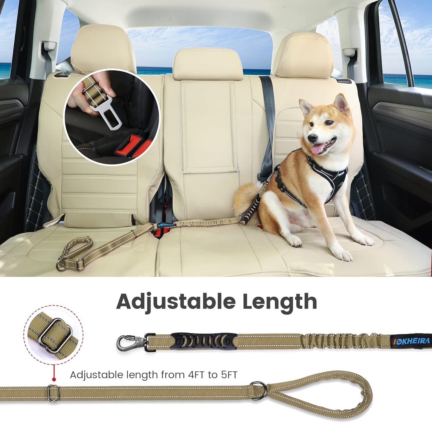 6Ft /4Ft Dog Leash Rope with Comfortable Padded Handle and Highly Reflective Threads for Medium & Large Dogs,4-In-1 Multifunctional Dog Leashes with Car Seat Belt for Training (Army Green)