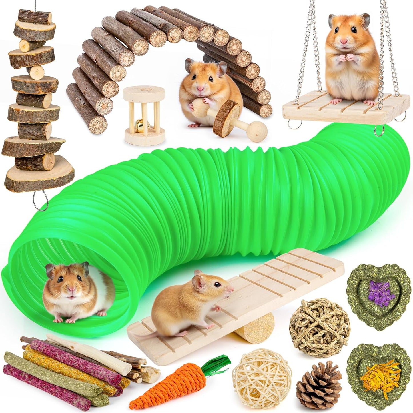 Rabbit Toys Bunny/Guinea Pig Toys Natural Timothy Hay Hamster for Teeth Handmade Chews and Treats Apple Wood Sticks Chinchilla Rat