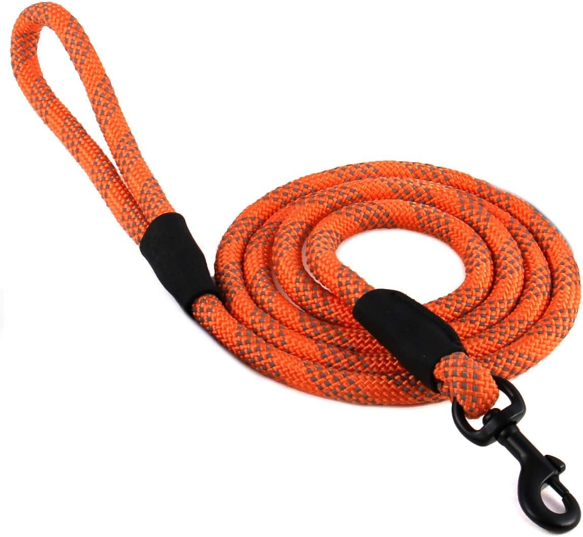 Rope Leash Reflective 6 Foot - We Donate a Leash to a Dog Rescue for Every Leash Sold (Black, 6 FT X 1/2")