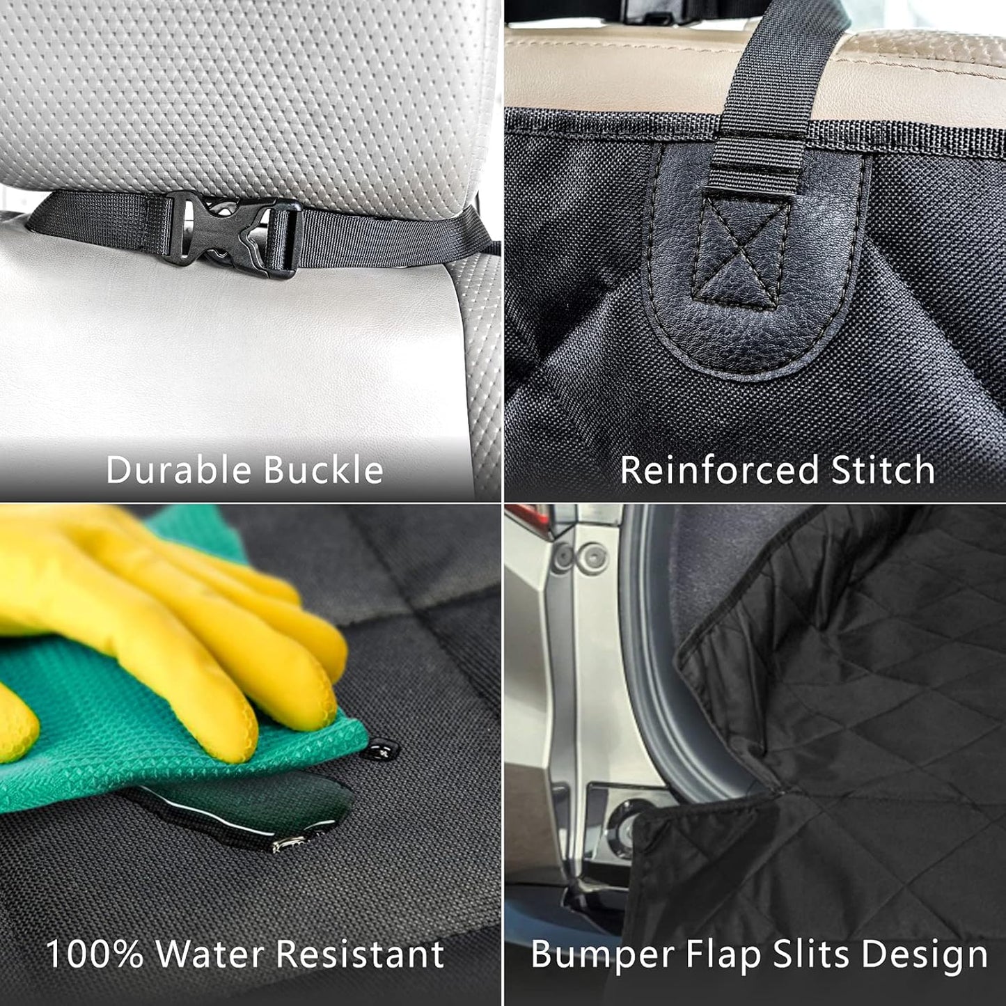 Cargo Liner for SUV, Water Resistant Dog Cargo Cover with Bumper Flap and Side Walls Protector, Non-Slip Backing, Quilted Pet Seat Cover, Large Size Universal Fit, Black