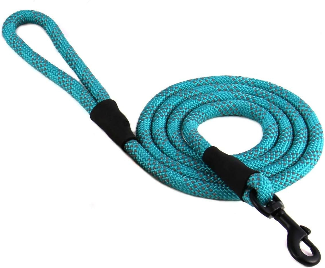 Rope Leash Reflective 6 Foot - We Donate a Leash to a Dog Rescue for Every Leash Sold (Black, 6 FT X 1/2")