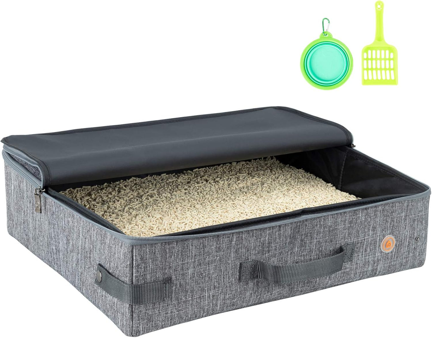 Portable Cat Travel Litter Box. No Leakage, Smell and Messes. One-Handed Carrying for Road Trip, Hotel Stays, Car and Airplane