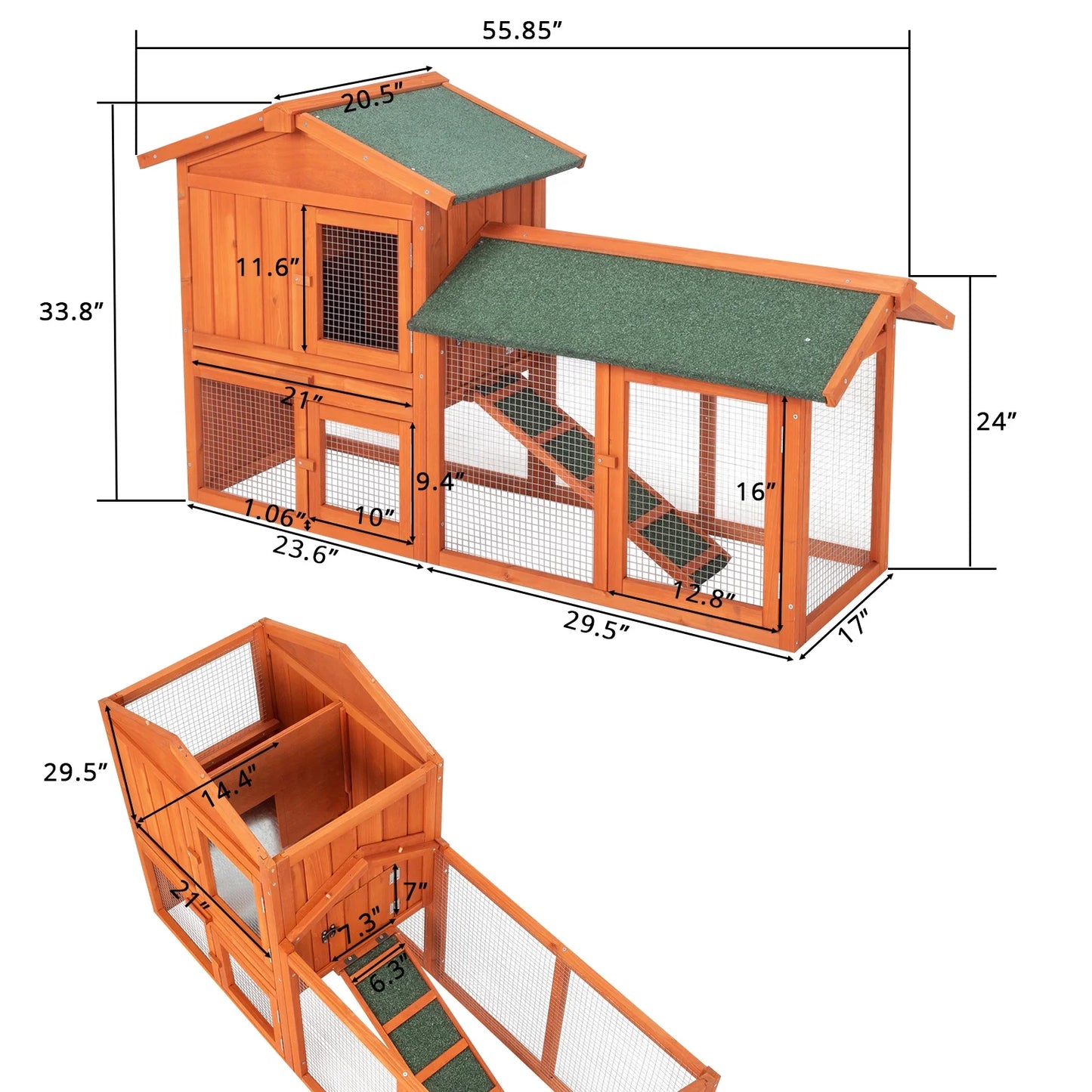 61" L Wooden Chicken Coop Hen House Rabbit Hutch Poultry Cagem, Brown