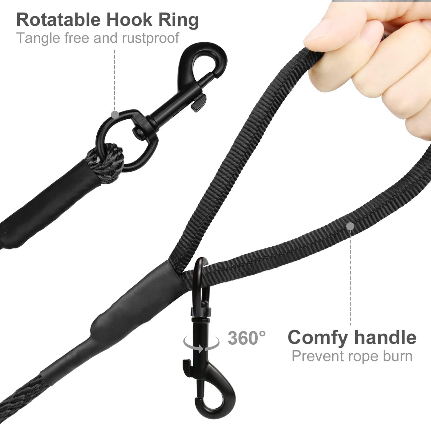 Long Dog Training Leash, 30 FT Tie Out Rope Check Cord Dogs Leashes with Padded Handle, Reflective Recall Lead for Puppy and Small Dogs, Black
