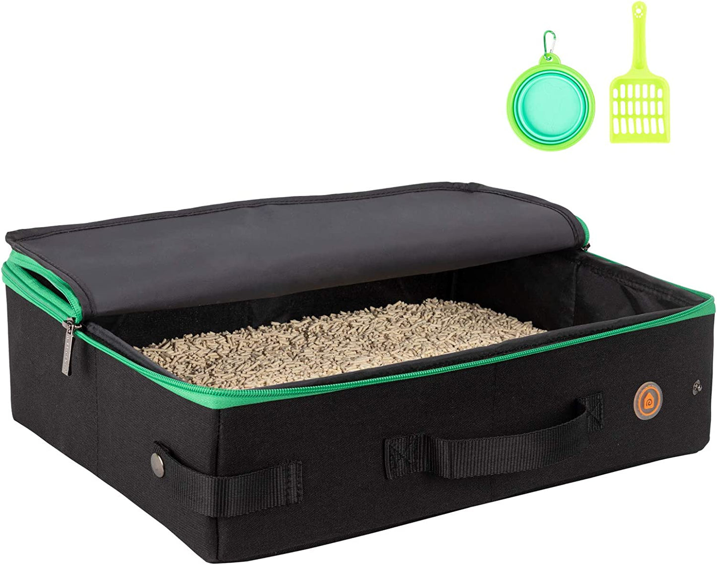 Portable Cat Travel Litter Box. No Leakage, Smell and Messes. One-Handed Carrying for Road Trip, Hotel Stays, Car and Airplane