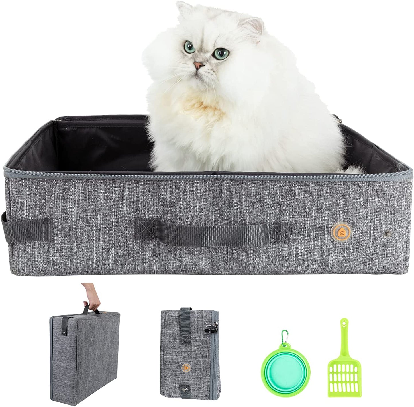 Portable Cat Travel Litter Box. No Leakage, Smell and Messes. One-Handed Carrying for Road Trip, Hotel Stays, Car and Airplane