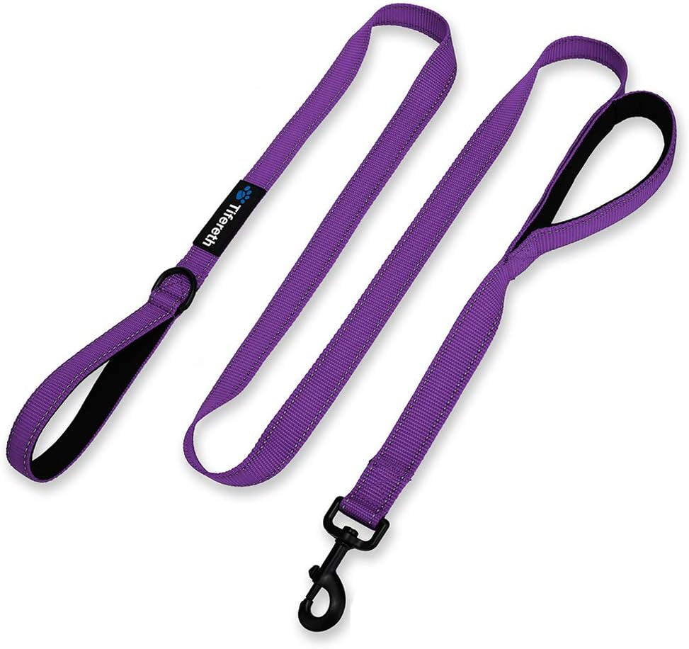 Large-Medium Two-Double Handle Dog-Leash - Heavy Duty 6Ft Foot Big Durable Nylon Padded Traffic Handle Leash for Medium to Large Dogs (New Purple)