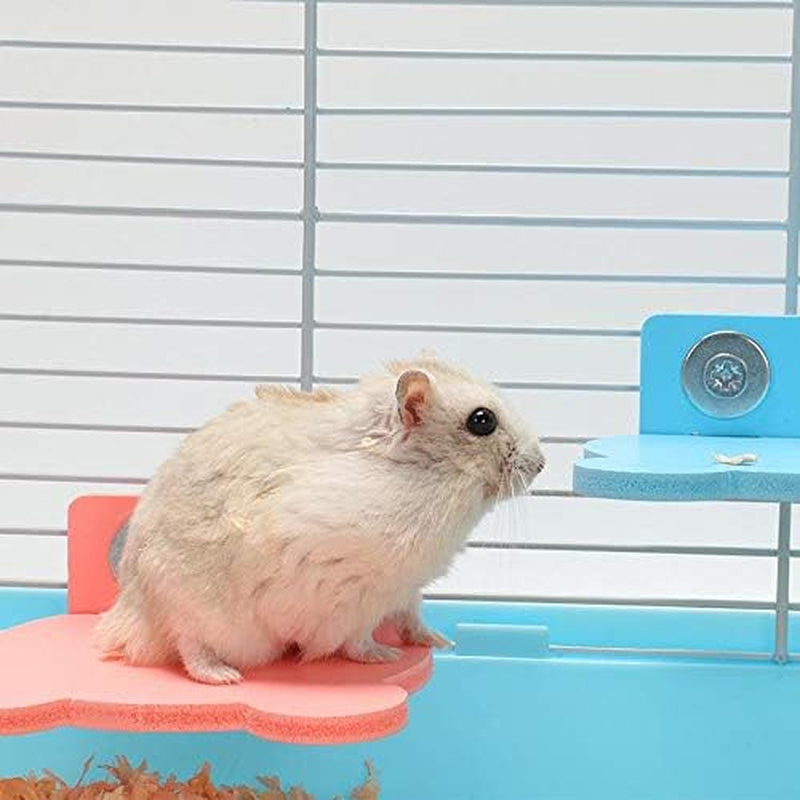 Hamster Hideout Colorful Mini Wooden Slide DIY Assemble Hamster House with Wooden Hamster Platform Bracket Springboard Toy for Mouse, Chinchilla, Rat, Gerbil and Dwarf Hamster (Pack of 2) (Blue)