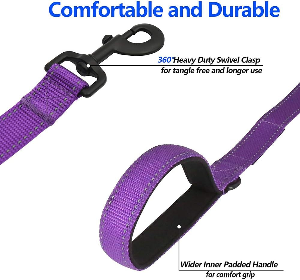 Large-Medium Two-Double Handle Dog-Leash - Heavy Duty 6Ft Foot Big Durable Nylon Padded Traffic Handle Leash for Medium to Large Dogs (New Purple)