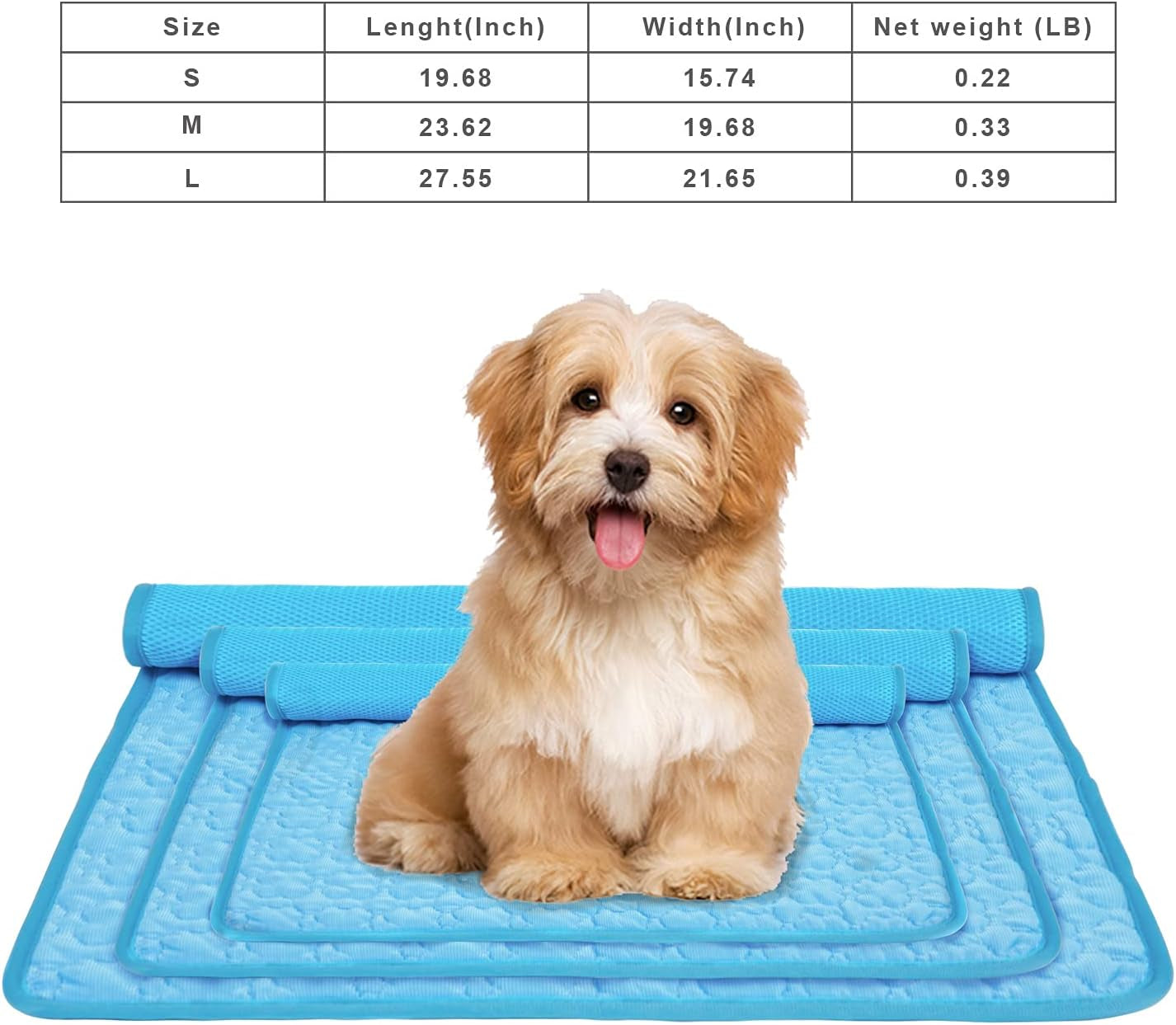 2 in 1 Rectangle Pet Bed and Cooling Mat Soft Long Plush Cat Bed Dog Bed and Ice Pad for Small, Medium, Large Dogs/Cats, Suitable for All Seasons Blue L