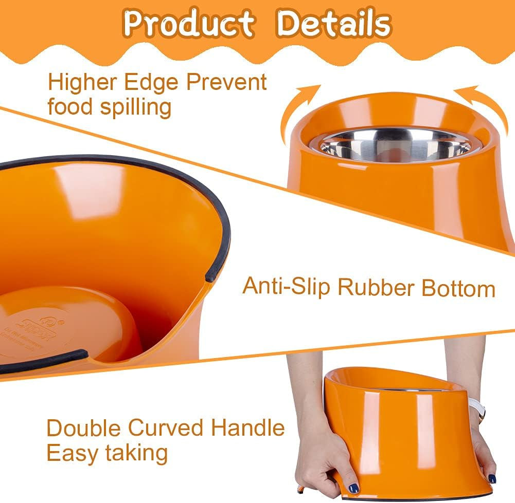 Elevated Dog Bowl Raised Dog Feeder for Food and Water, Non Spill Edges & Non Skid Sturdy Melamine Stand, Reduce Neck Stress, Less Regurgitating and Vomiting 4 Cup Orange