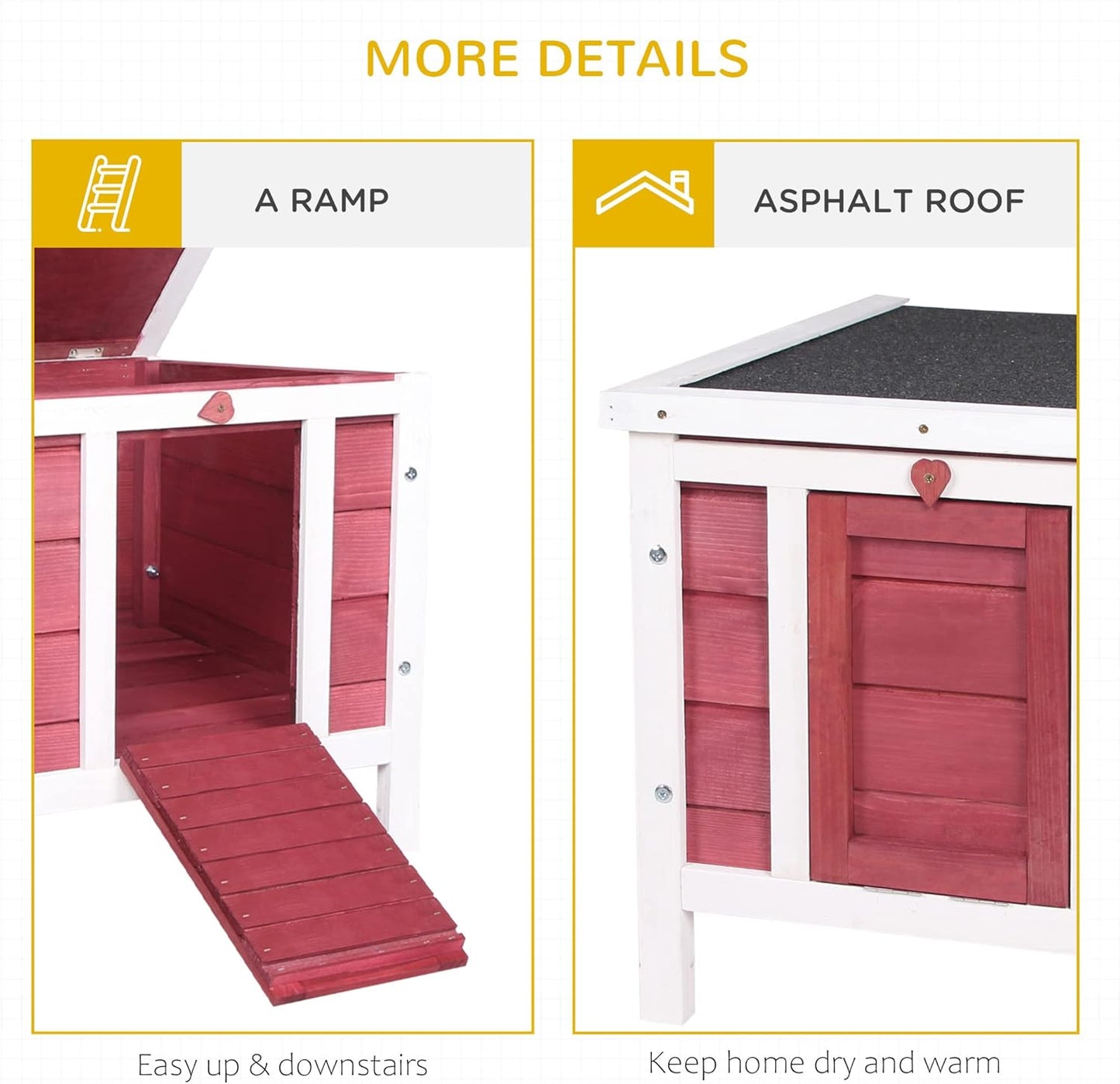 Small Wooden Rabbit Hutch Bunny Cage Guinea Pig Cage Duck House Dog House with Openable & Waterproof Roof, Red