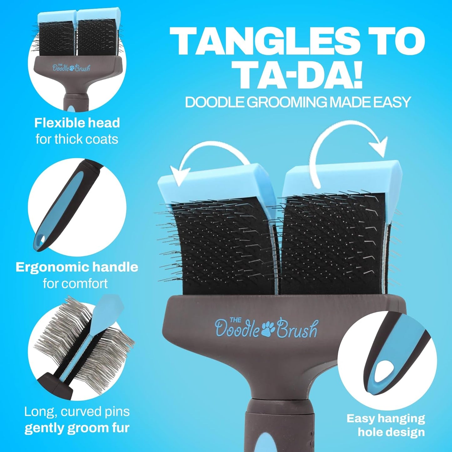 Doodle Dog Brush, Cockapoo Goldendoodle Dog Slicker Brush, Poodle, Detangling Dog Brush, Long Haired Dog Brush (Double Head)
