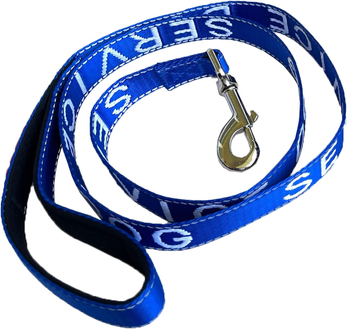 Service Dog Leash - Embroidered- with Padded Neoprene Handle and Reflective Threads, 4 Feet, for Harnesses, Vests or Collars, Black