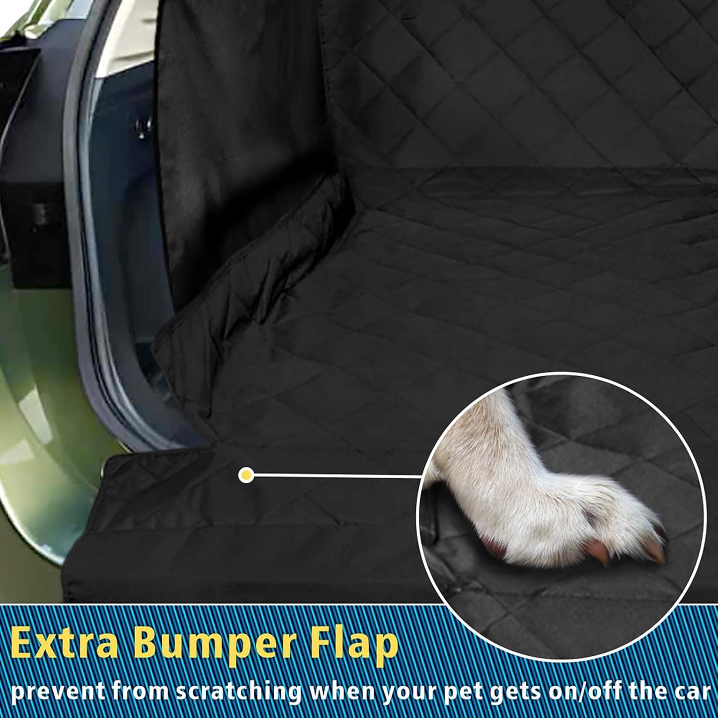 Cargo Liner for SUV, Water Resistant Dog Cargo Cover with Bumper Flap and Side Walls Protector, Non-Slip Backing, Quilted Pet Seat Cover, Large Size Universal Fit, Black
