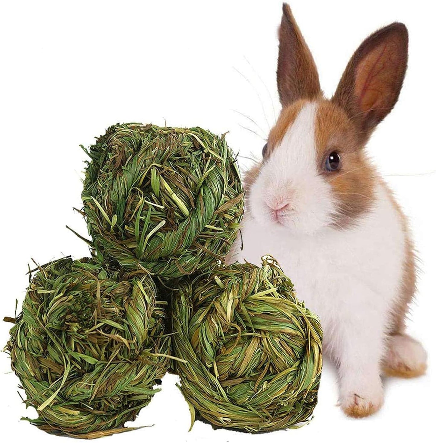Bunny Grass Toy 4 Pcs Natural Timothy Grass Small Animal Activity Play Chew Ball for Rabbits Hamster Guinea Pigs Gerbils