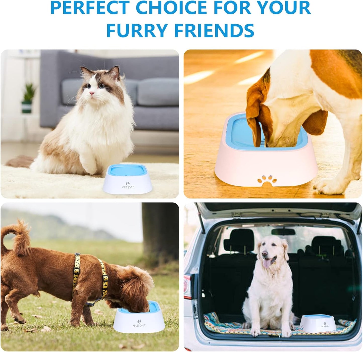 Dog Water Bowl, Splash-Free Pet Water Feeder, Vehicle Carried Floating Bowl, No Spill Cat Water Fountain for Car Travel, No-Slip Water Dispenser for Small or Large Breeds (Blue)