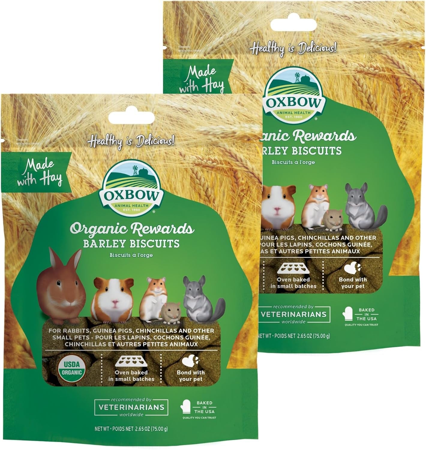Organic Rewards Barley and Hay Biscuit Treats for Rabbits, Guinea Pigs, Chinchillas, and Small Pets