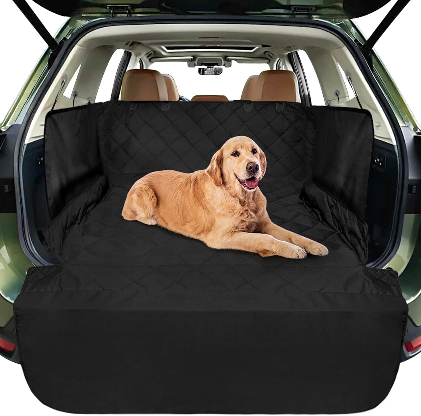 Cargo Liner for SUV, Water Resistant Dog Cargo Cover with Bumper Flap and Side Walls Protector, Non-Slip Backing, Quilted Pet Seat Cover, Large Size Universal Fit, Black