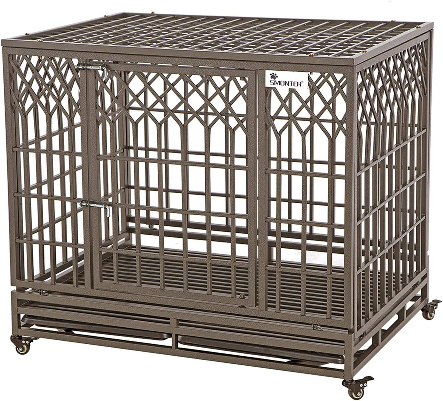 Heavy Duty Dog Cage for Large Dog Strong Metal Kennel and Crate Pet Playpen with Three Doors, Four Wheels,38 Inch,Y Shape,Silver … … …