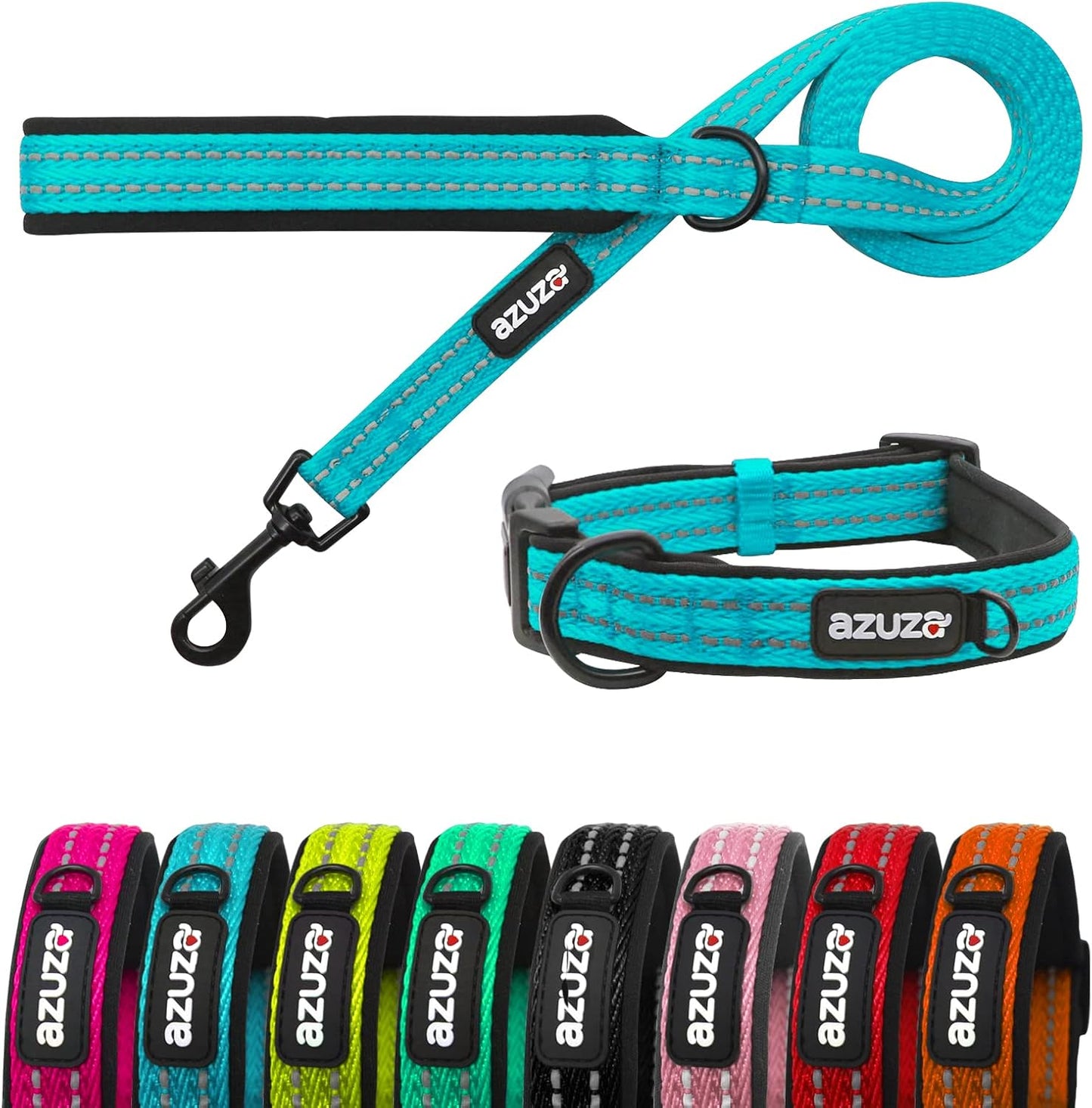 Durable Padded Dog Leash and Collar Set,Reflective Strip Extra Safe and Comfy for Large Dogs, Orange