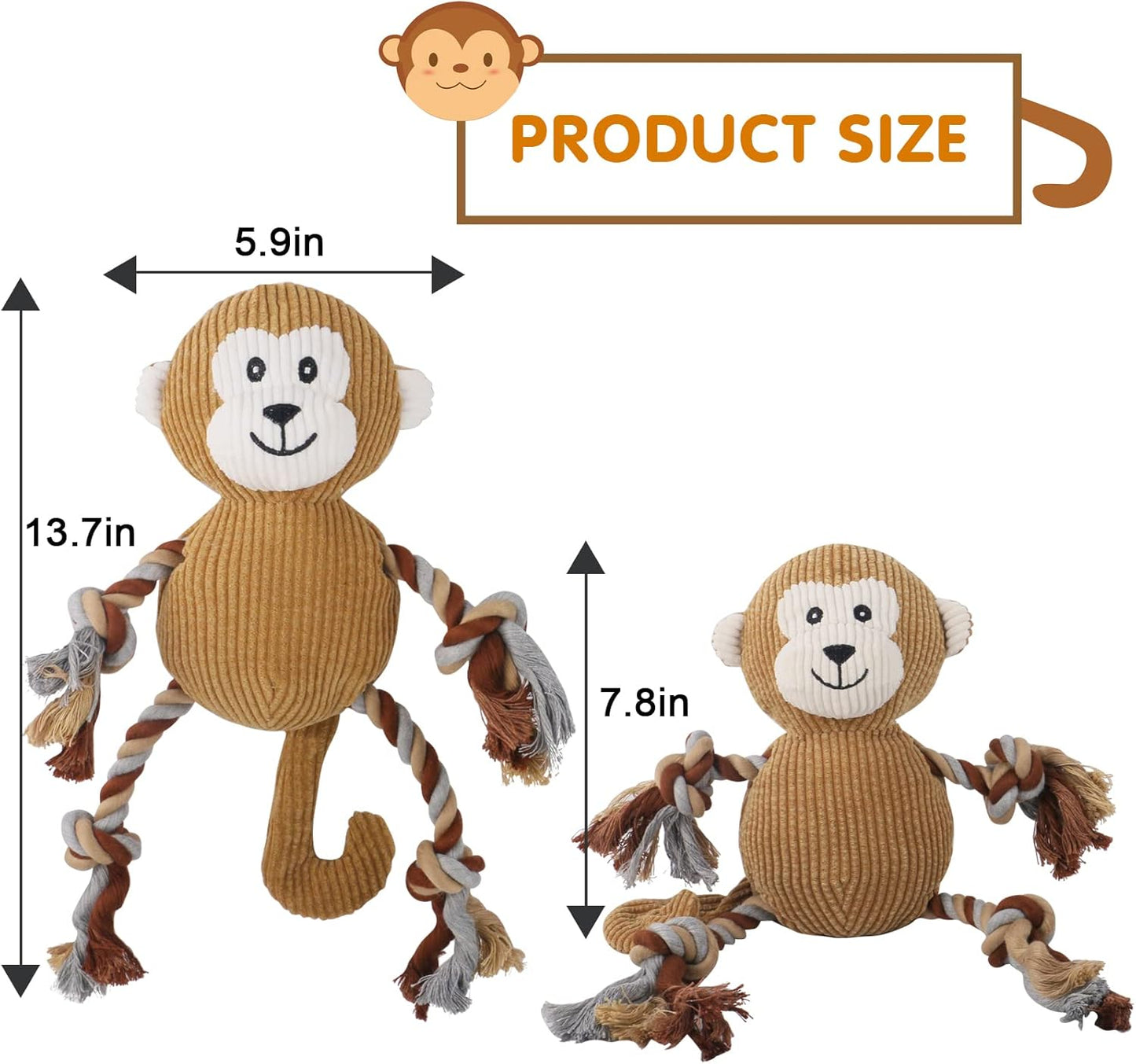 Rope Plush Dog Toy,Puppy Toys for Teething,Tug of War Dog Toy (Monkey)