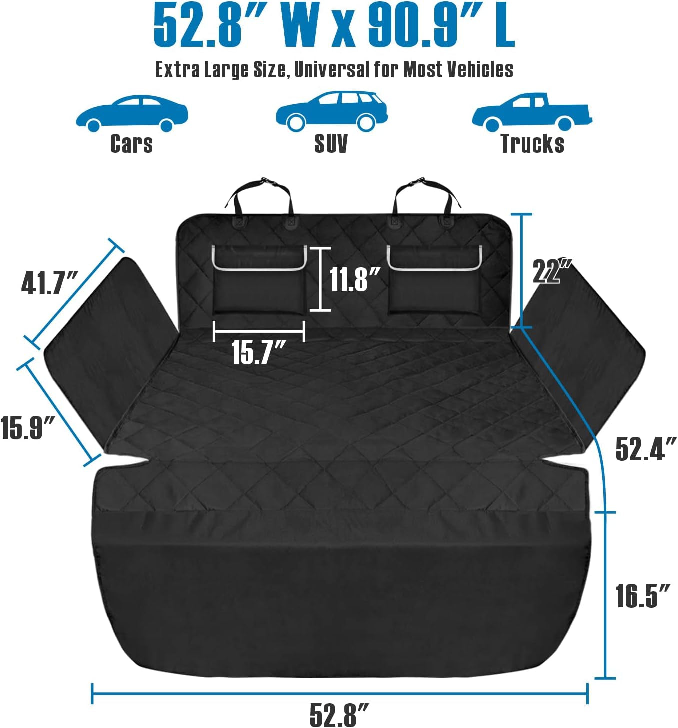 Cargo Liner for SUV, Water Resistant Dog Cargo Cover with Bumper Flap and Side Walls Protector, Non-Slip Backing, Quilted Pet Seat Cover, Large Size Universal Fit, Black