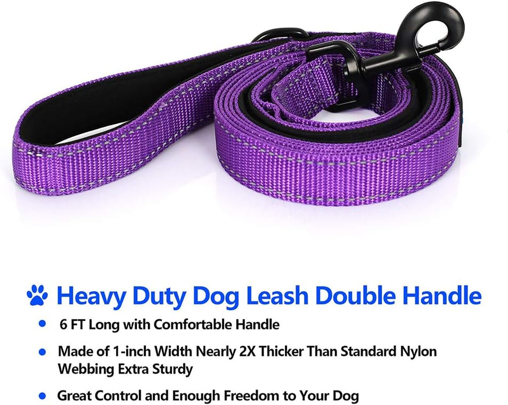 Large-Medium Two-Double Handle Dog-Leash - Heavy Duty 6Ft Foot Big Durable Nylon Padded Traffic Handle Leash for Medium to Large Dogs (New Purple)