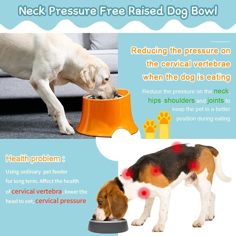 Elevated Dog Bowl Raised Dog Feeder for Food and Water, Non Spill Edges & Non Skid Sturdy Melamine Stand, Reduce Neck Stress, Less Regurgitating and Vomiting 4 Cup Orange