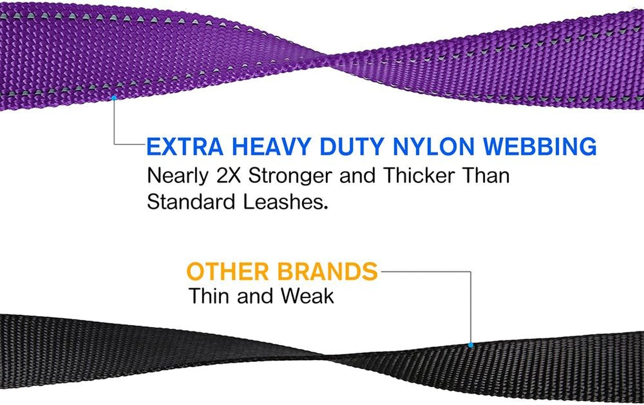 Large-Medium Two-Double Handle Dog-Leash - Heavy Duty 6Ft Foot Big Durable Nylon Padded Traffic Handle Leash for Medium to Large Dogs (New Purple)