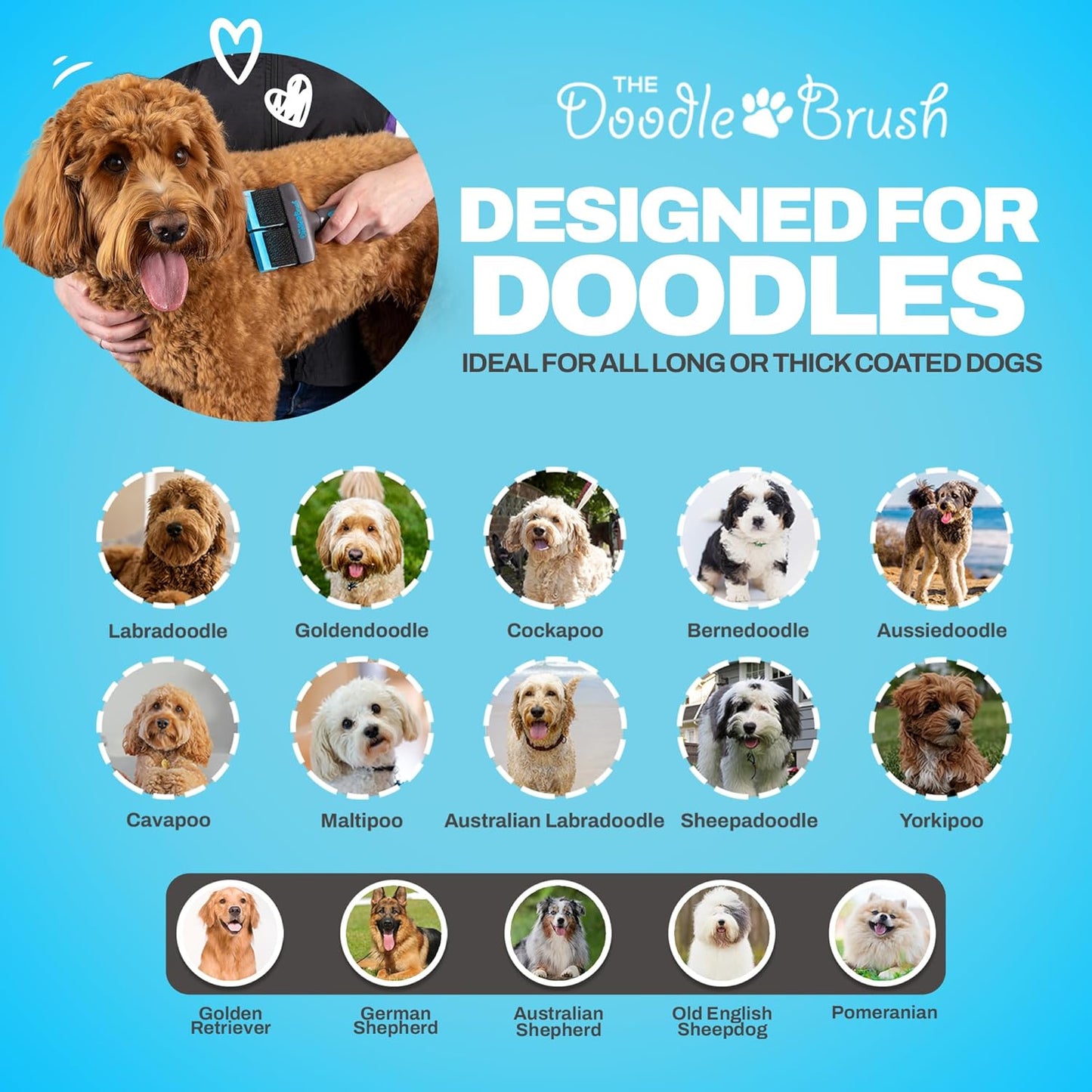 Doodle Dog Brush, Cockapoo Goldendoodle Dog Slicker Brush, Poodle, Detangling Dog Brush, Long Haired Dog Brush (Double Head)