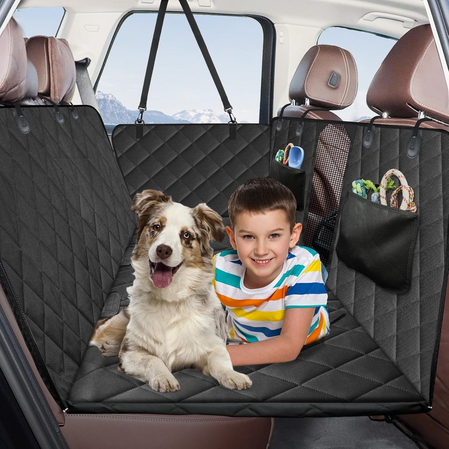 Dog Car Seat Cover for Back Seat,600D Heavy Duty Dog Hammock for Car with Side Flap,100% Waterproof Pet Backseat Cover, Anti-Scratch Nonslip Pet Seat Protector for Cars Trucks and SUV