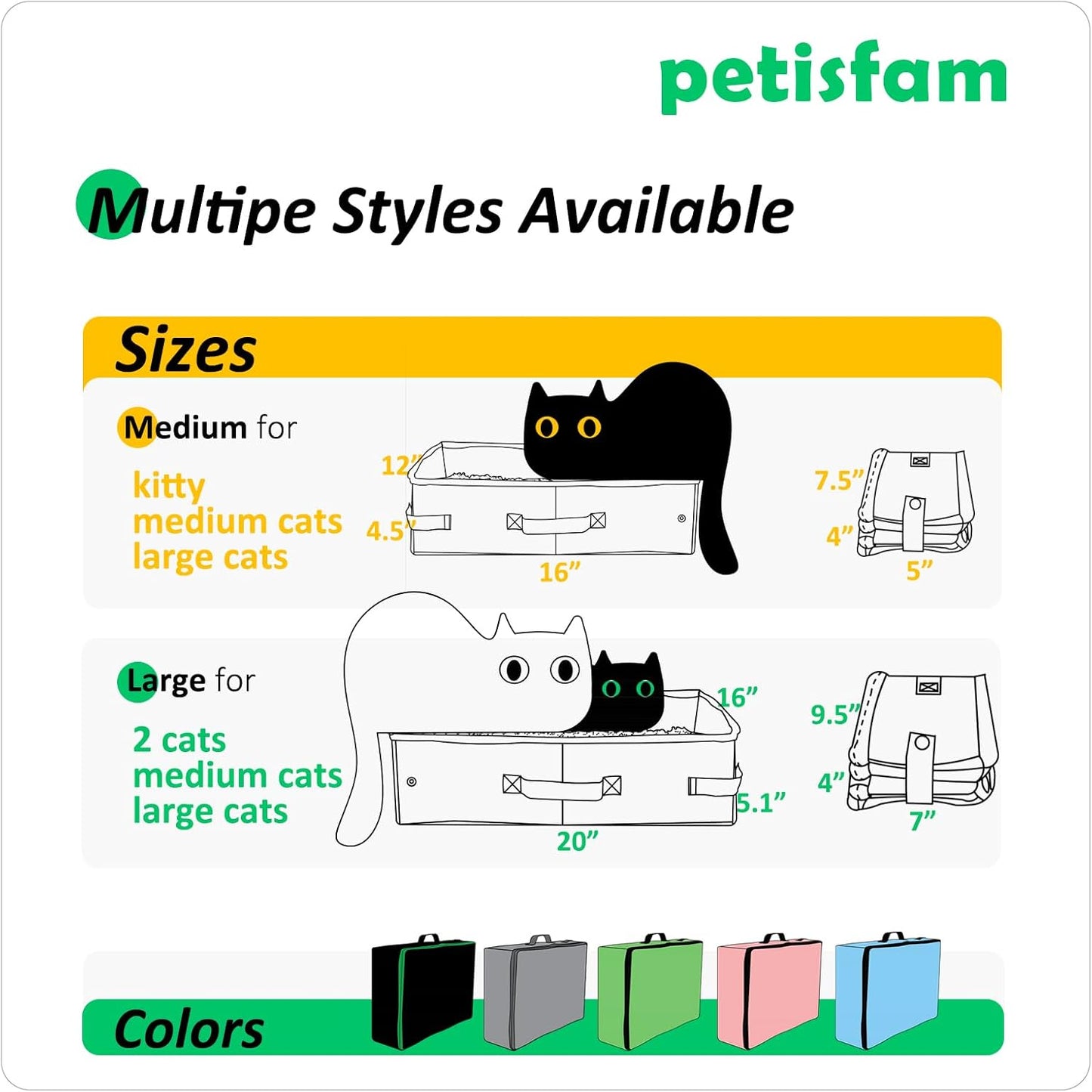 Portable Cat Travel Litter Box. No Leakage, Smell and Messes. One-Handed Carrying for Road Trip, Hotel Stays, Car and Airplane