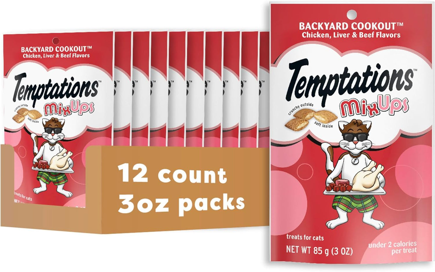 Mixups Backyard Cookout Flavor Crunchy and Soft Cat Treats, 30 Oz. Tub