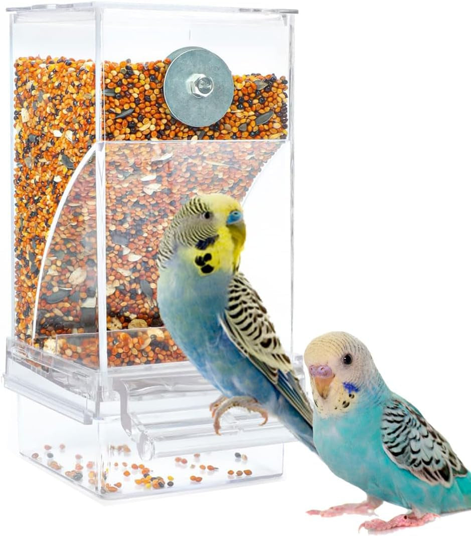 No Mess Bird Water Feeder Dispenser Automatic Hanging Bird Feeder for Cage, Parakeet Cage Accessories, Parrot Cockatiel Seed Food Container Drinker for Squirrel Finch Lovebirds Budgies Canary (Set)