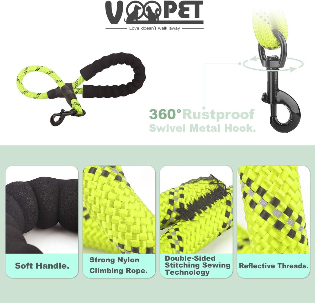 2/5 FT Strong Dog Leash with Soft Padded Handle and Highly Reflective Threads, Durable Dog Training Leash for Small Medium Large Heavy Duty Dogs Easy Control Dog Leads for Climbing Walking