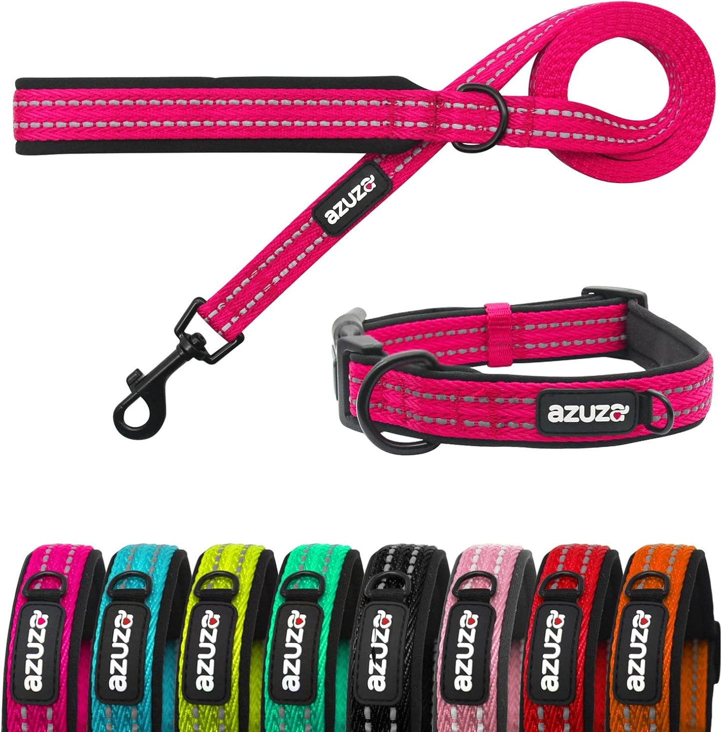 Durable Padded Dog Leash and Collar Set,Reflective Strip Extra Safe and Comfy for Large Dogs, Orange