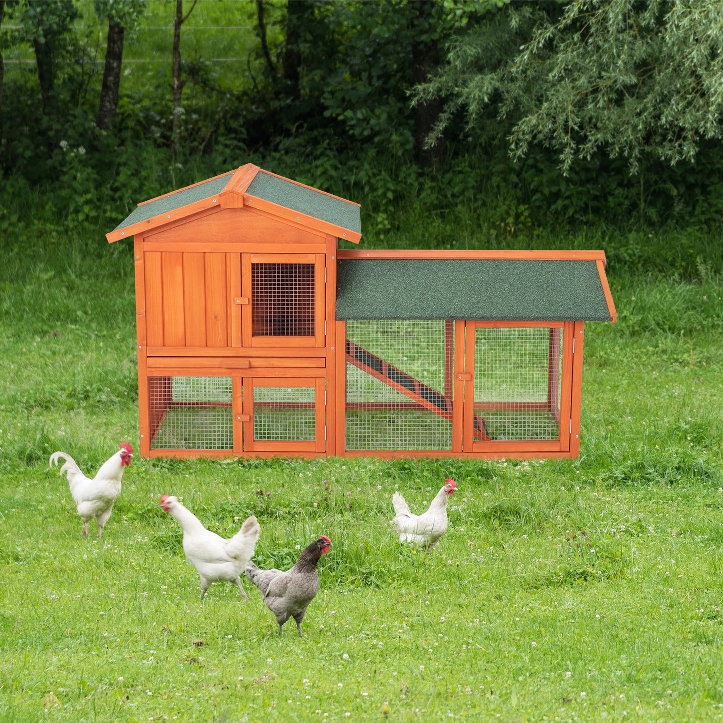61" L Wooden Chicken Coop Hen House Rabbit Hutch Poultry Cagem, Brown