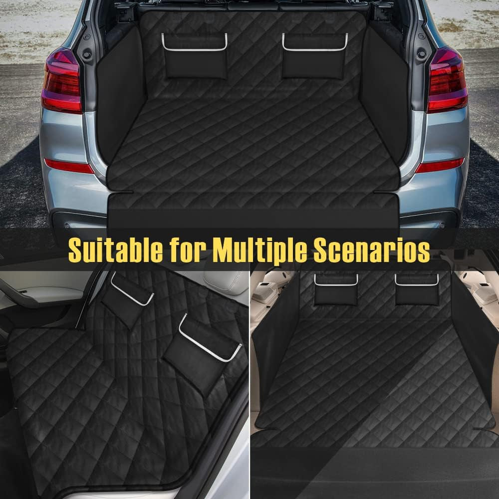 Cargo Liner for SUV, Water Resistant Dog Cargo Cover with Bumper Flap and Side Walls Protector, Non-Slip Backing, Quilted Pet Seat Cover, Large Size Universal Fit, Black