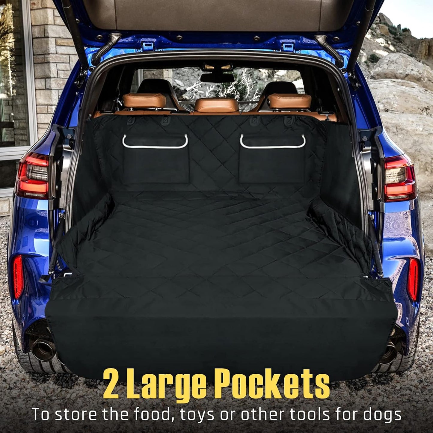 Cargo Liner for SUV, Water Resistant Dog Cargo Cover with Bumper Flap and Side Walls Protector, Non-Slip Backing, Quilted Pet Seat Cover, Large Size Universal Fit, Black