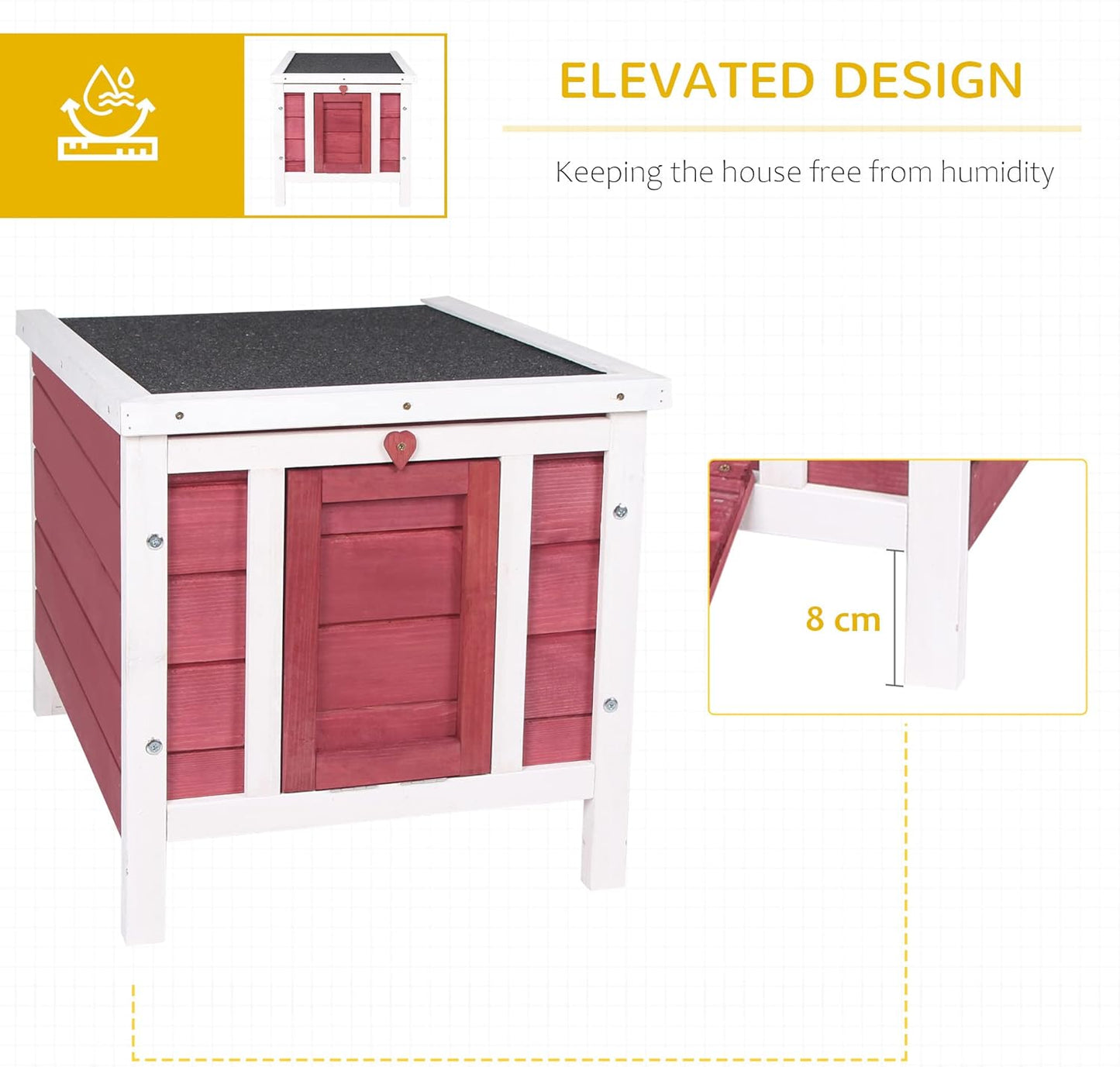 Small Wooden Rabbit Hutch Bunny Cage Guinea Pig Cage Duck House Dog House with Openable & Waterproof Roof, Red