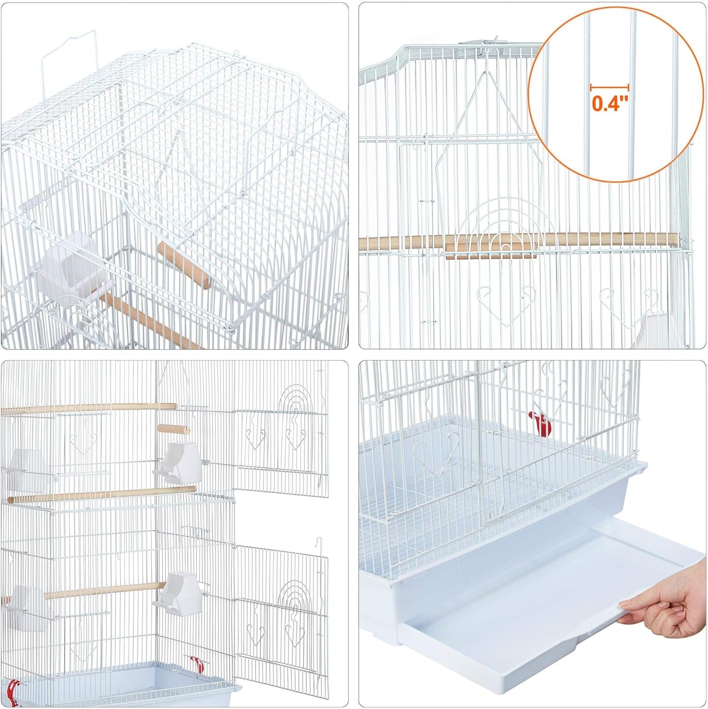 64-Inch Open Play Top Bird Cages for Parakeets Cockatiels Finches Lovebirds Canaries Conures Budgies Parrot Birdcage W/Detachable Rolling Stand, White