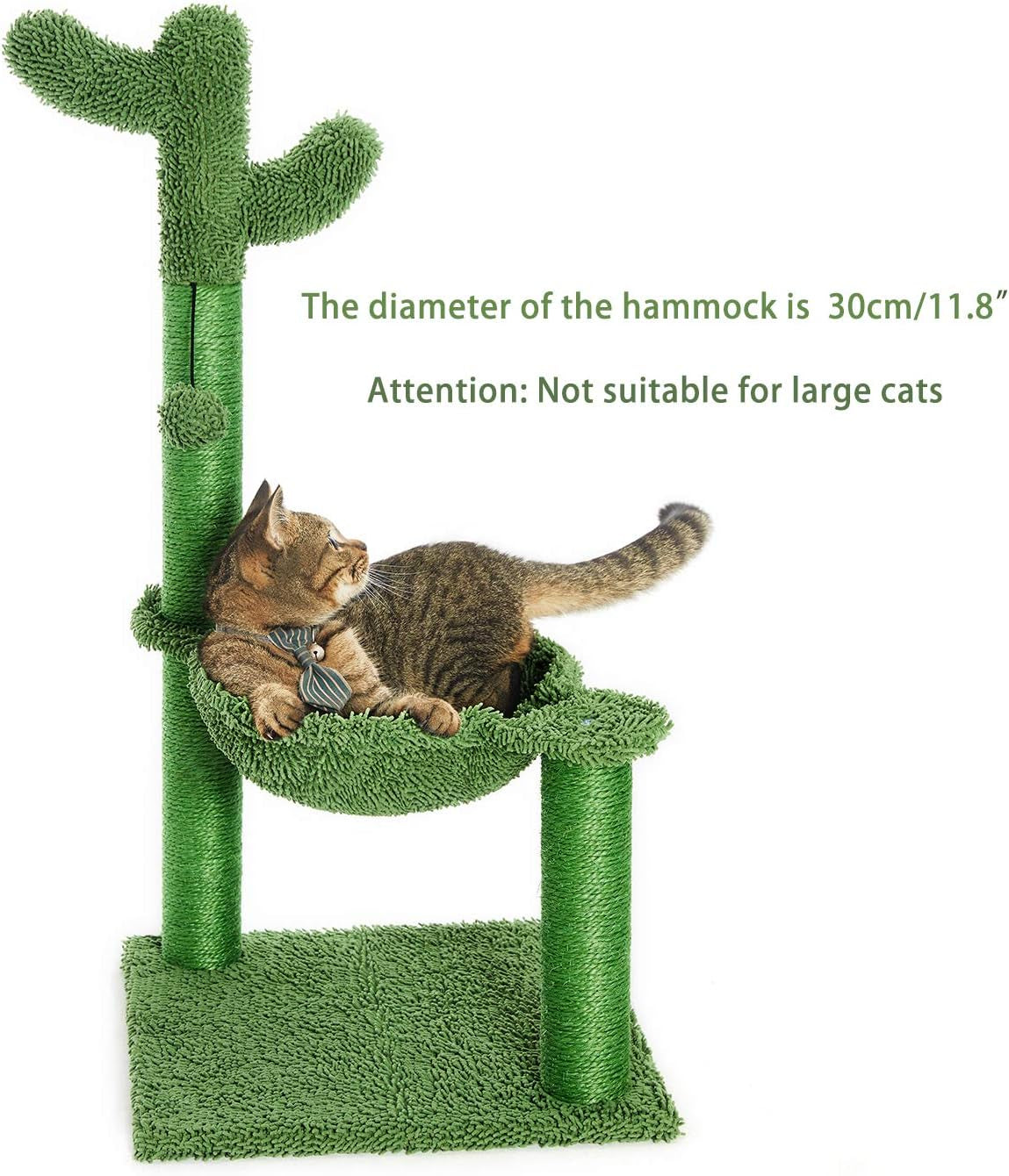 31" Cactus Cat Tree with Hammock and Full Wrapped Sisal Scratching Post for Small Cats Only Green Medium