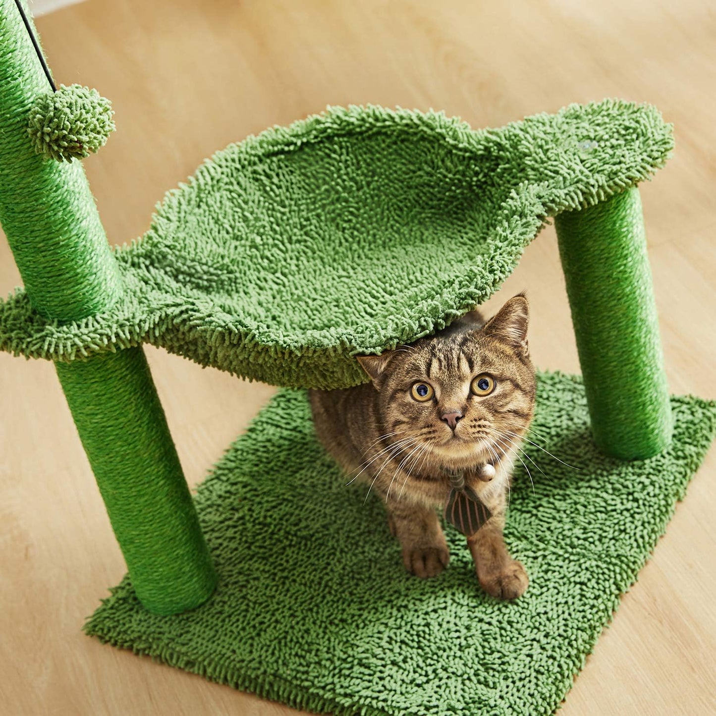 31" Cactus Cat Tree with Hammock and Full Wrapped Sisal Scratching Post for Small Cats Only Green Medium