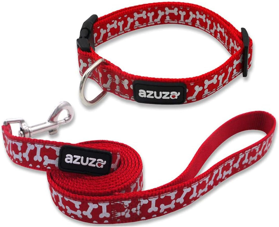 Durable Padded Dog Leash and Collar Set,Reflective Strip Extra Safe and Comfy for Large Dogs, Orange