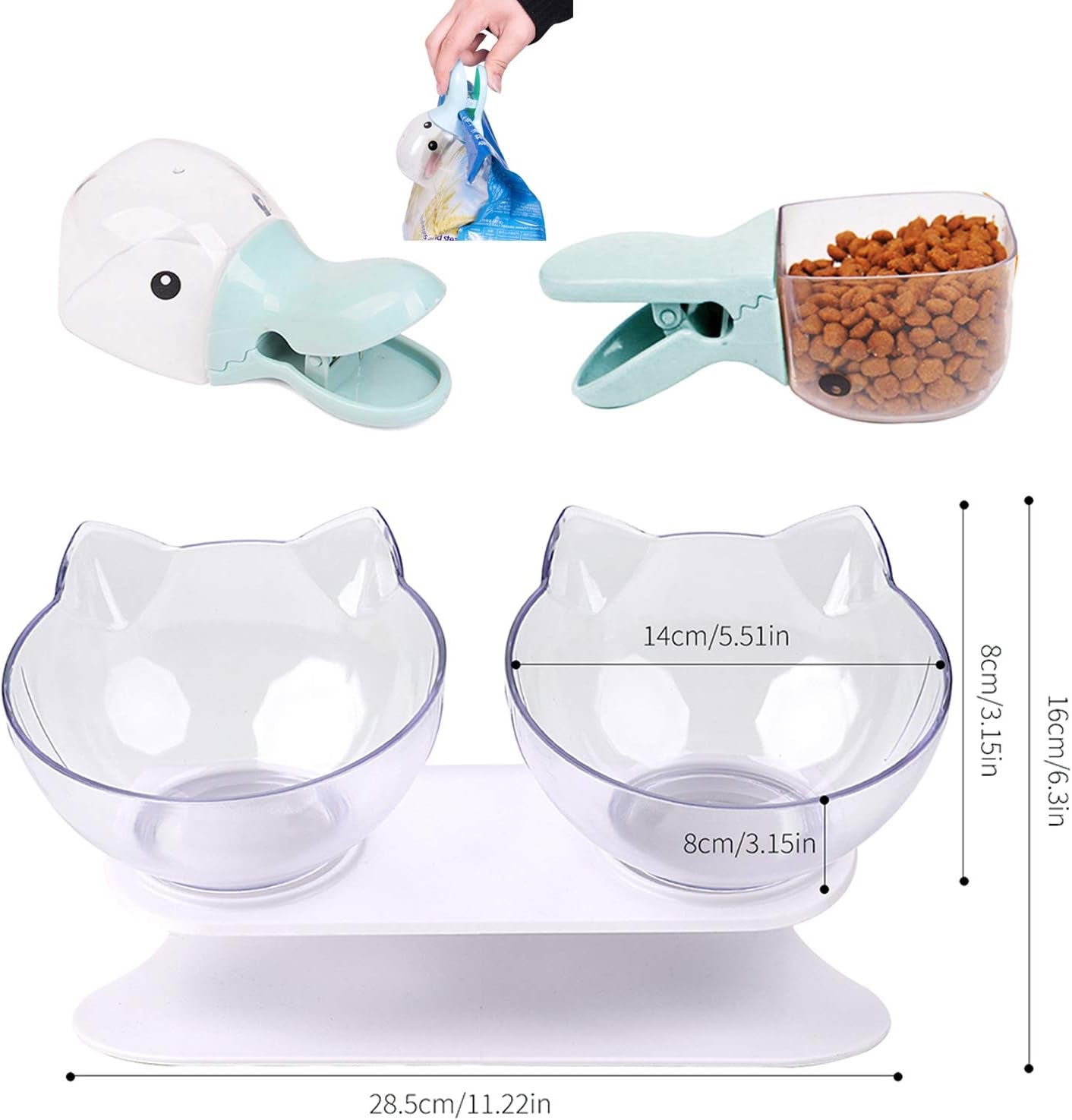 Cat Bowls,15°Tilted Cat Food Bowl Double Cat Dishes, Cat Feeder Cat Feeding Bowl Raised with Stand, Cat Food Water Bowl for Cats and Small Dog